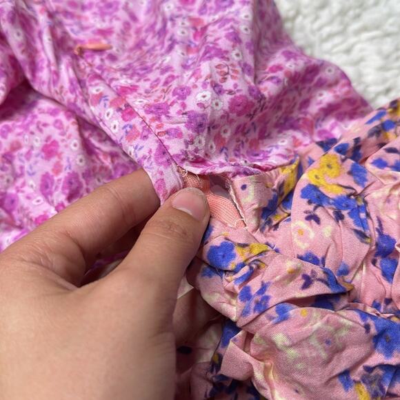 For Love Bell Pink and Orange Floral Blouse Patterned Patchwork Girly Ruffle - Picture 10 of 10